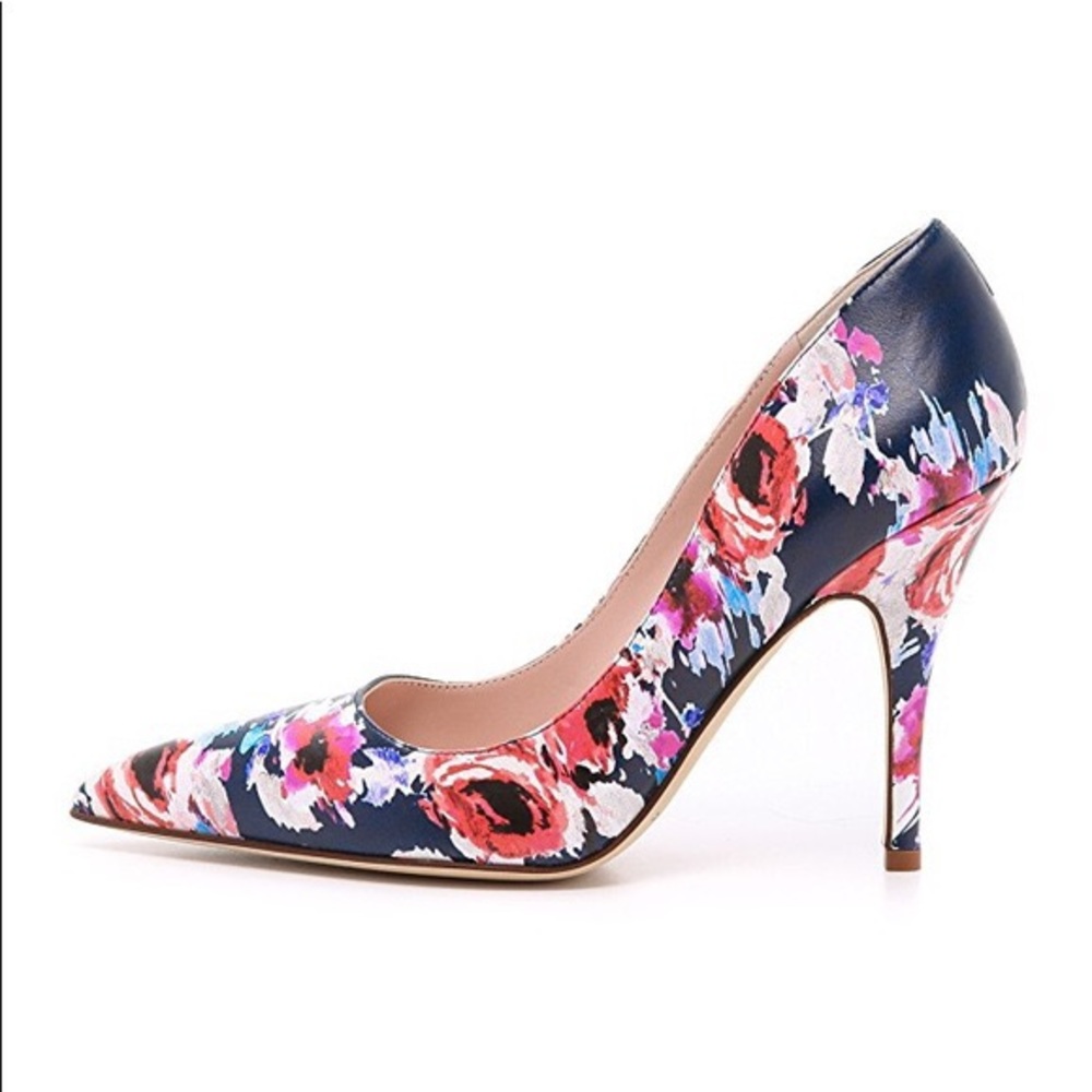 Kate Spade Navy Blue Licorice Painted Floral Pointed Toe Heels Size 7